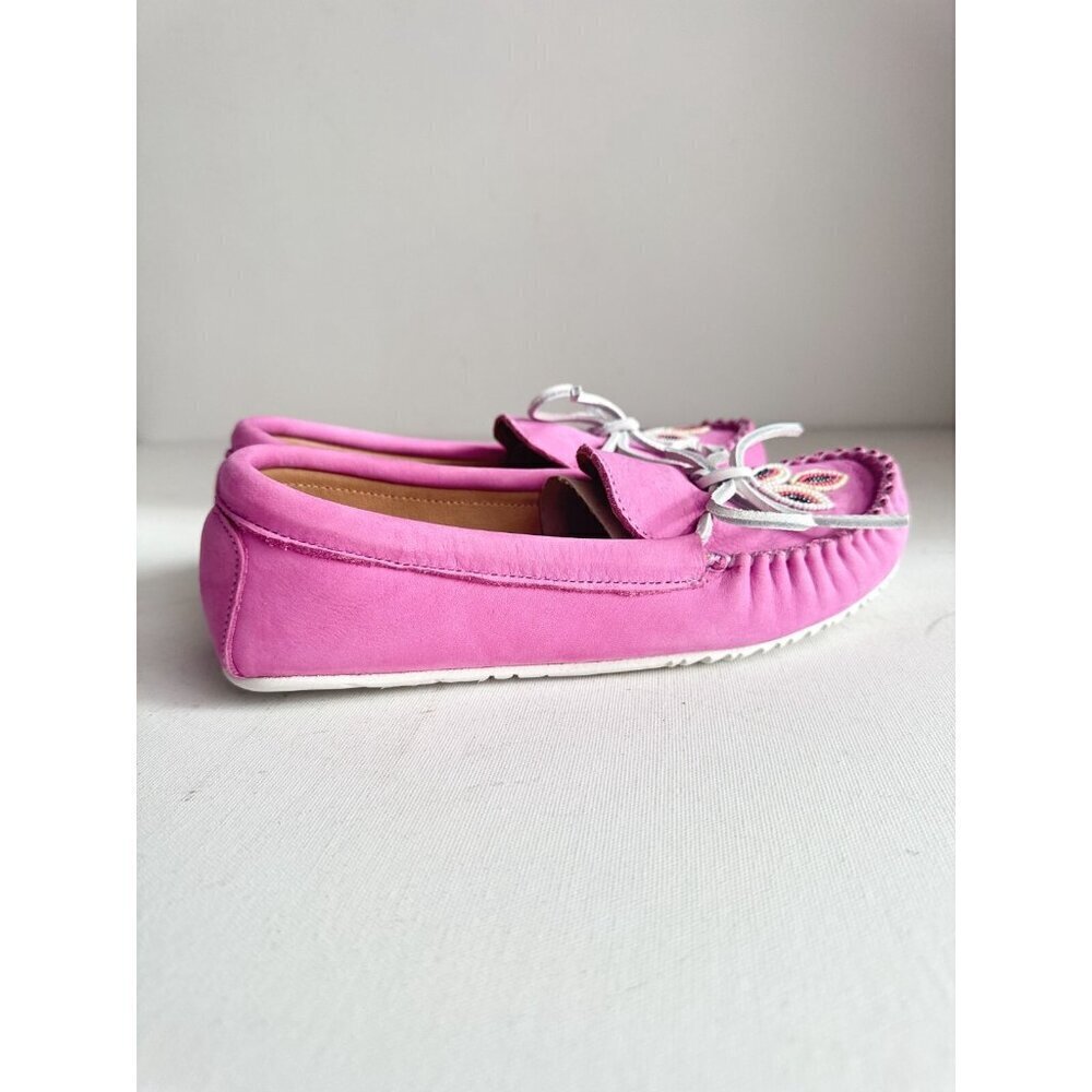 Manitobah Kayak Moccasin Pink Beaded Leather w Bow Detail 6 - Picture 5 of 9